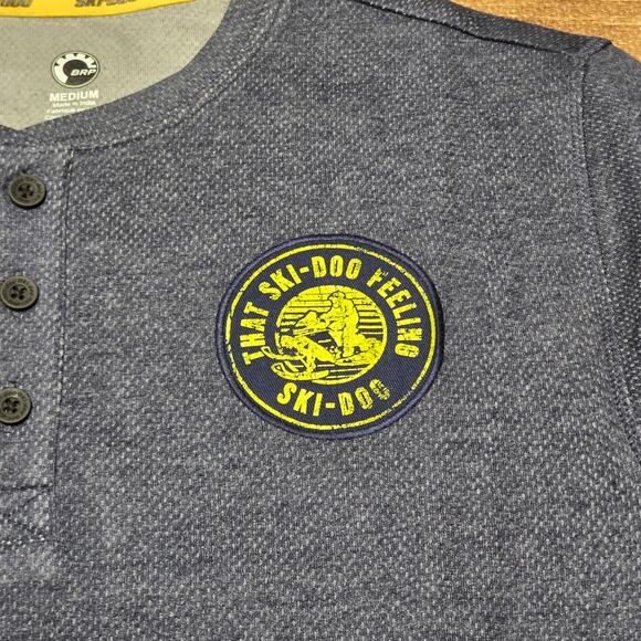 Ski-Doo Men's Waffle Knit Thermal Long Sleeve Henley Denim Blue NWT - Picture 7 of 11